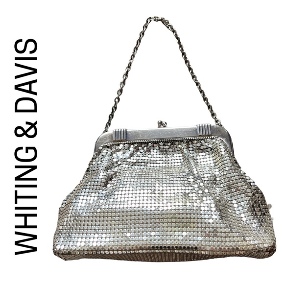 20s Mini Bag Silver Frame Mesh Chainmail Evening KissLatch w/Chain | Antique - Picture 3 of 10
